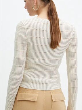 Mango Cream Ribbed Long-Sleeve Top